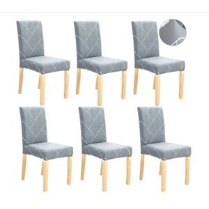 Chair Covers Set of 6 Gray Diamond‎ Stretch Soft for Dining Room Chairs Fitted